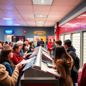 Crowd buying Powerball tickets