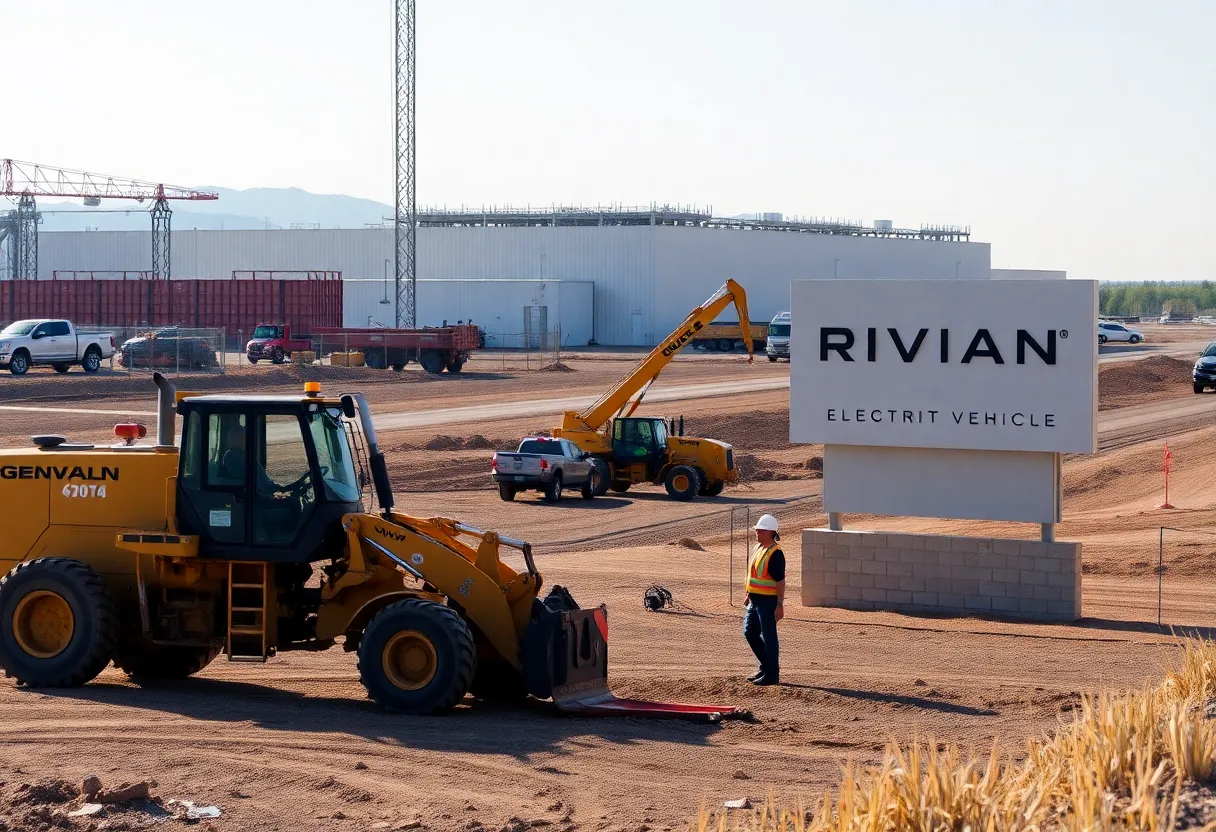 Construction site of Rivian's electric vehicle plant in Georgia.