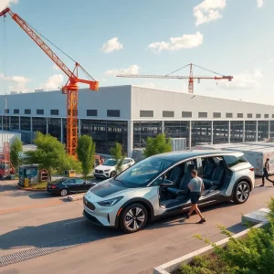 Construction site of Rivian electric vehicle manufacturing plant in Georgia