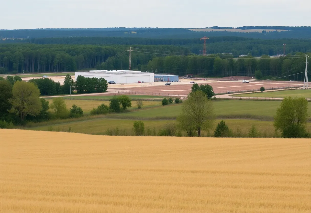 Landscape view of the Rivian electric vehicle plant site in Madison, Georgia