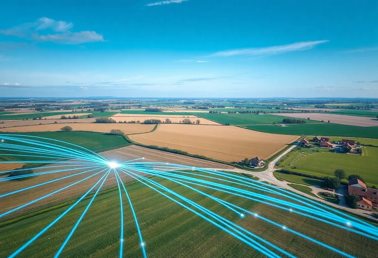 Rural area with fiber optic cables supporting high-speed internet connectivity.