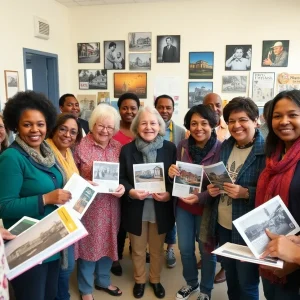 Community members sharing historical documents and photos at an archiving event