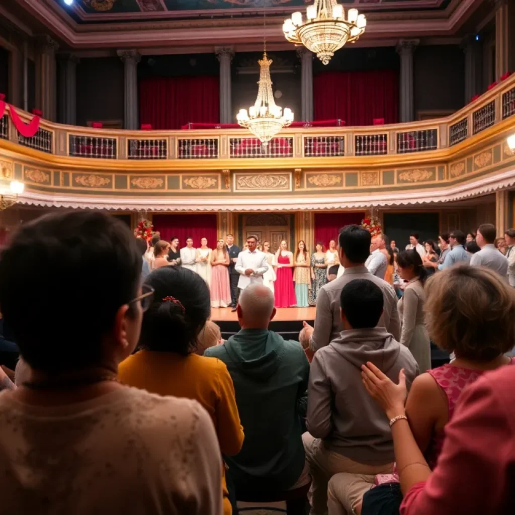 Audience enjoying the Savannah Musical Theatre Festival with performers on stage.