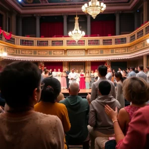 Audience enjoying the Savannah Musical Theatre Festival with performers on stage.
