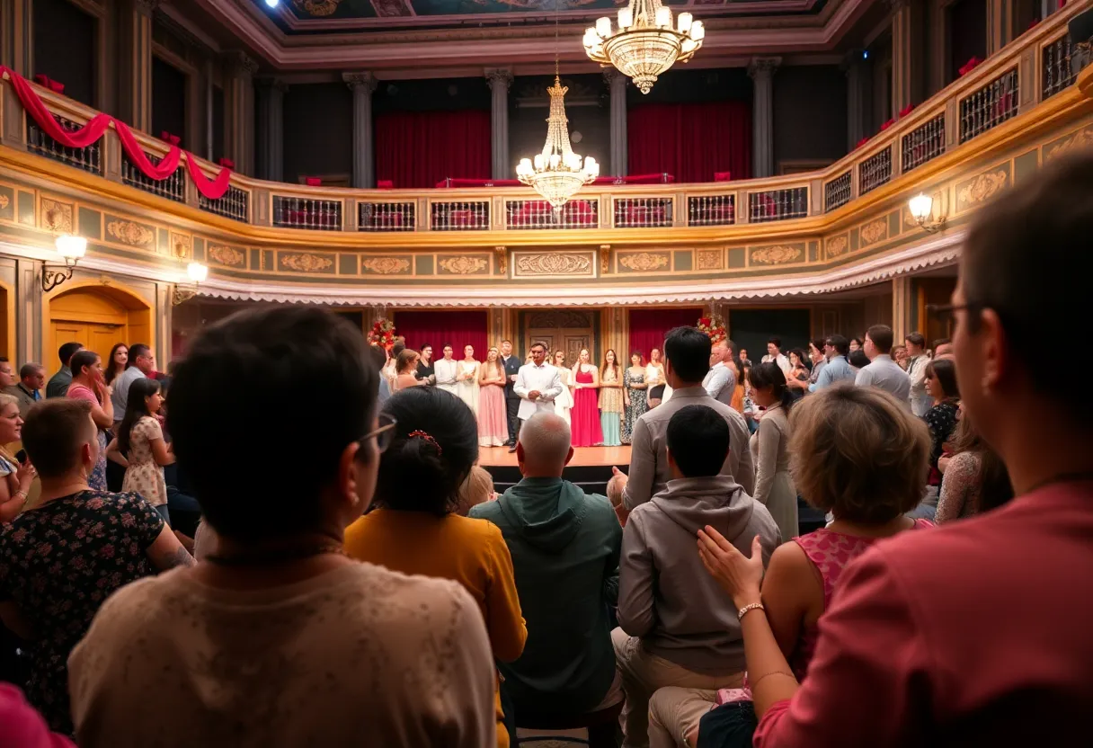 Audience enjoying the Savannah Musical Theatre Festival with performers on stage.