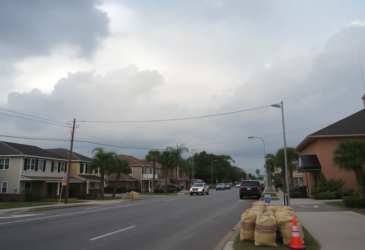 Residents of Savannah preparing for Tropical Storm Imelda with sandbags and securing their properties.