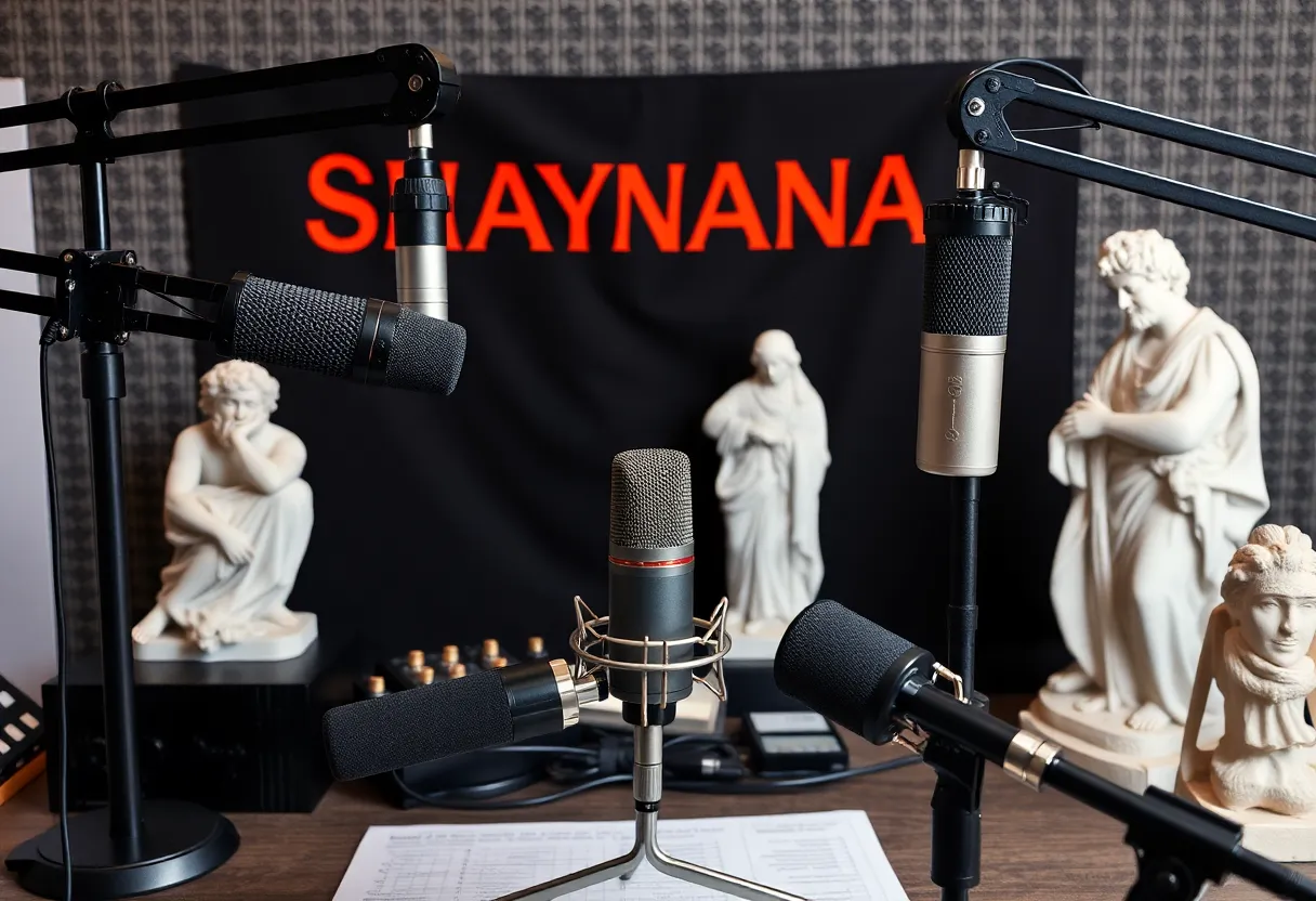 Recording equipment with Savannah-themed elements, representing the new podcast.