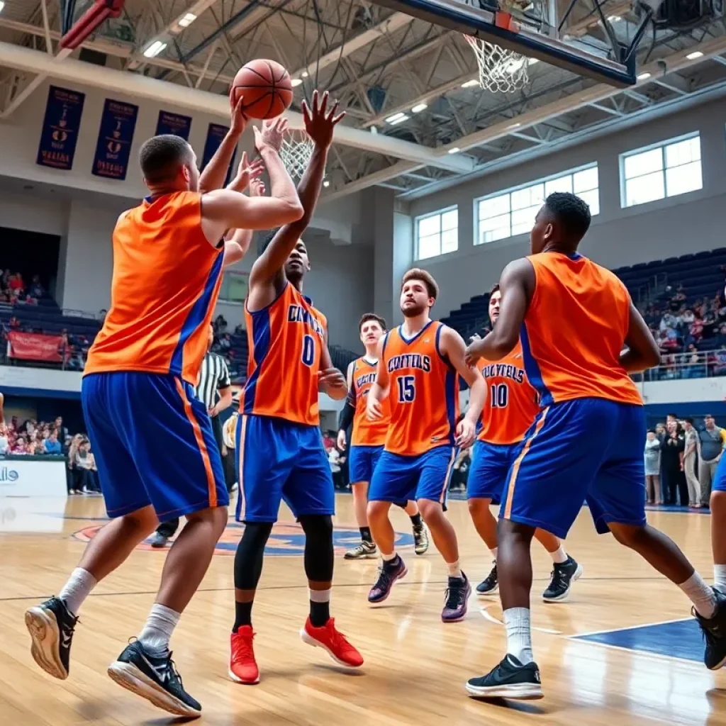 Savannah State basketball players competing in a game.