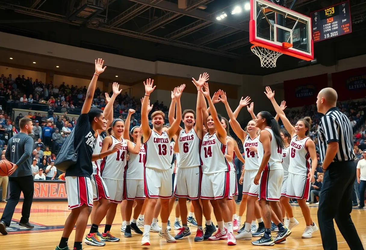 Team celebrating a basketball victory at Savannah State University