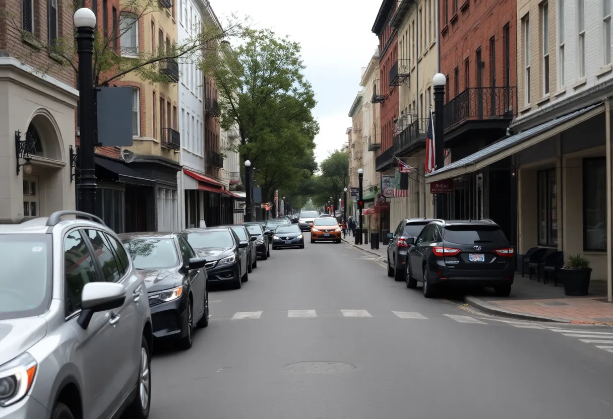 Street scene in Savannah, Georgia reflecting community concerns