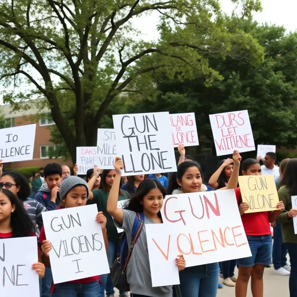 Students demonstrating against gun violence at Savannah Arts Academy