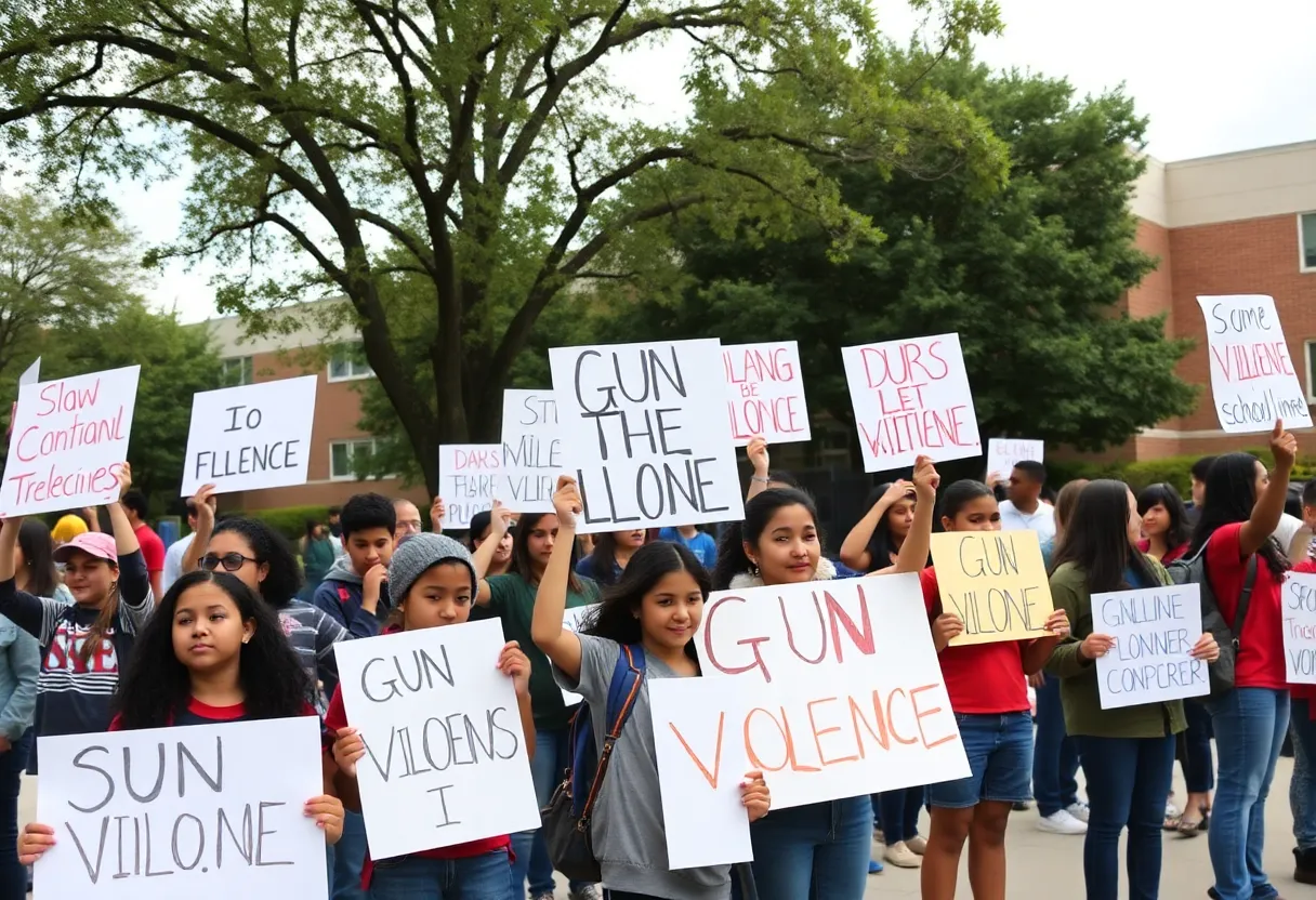Students demonstrating against gun violence at Savannah Arts Academy