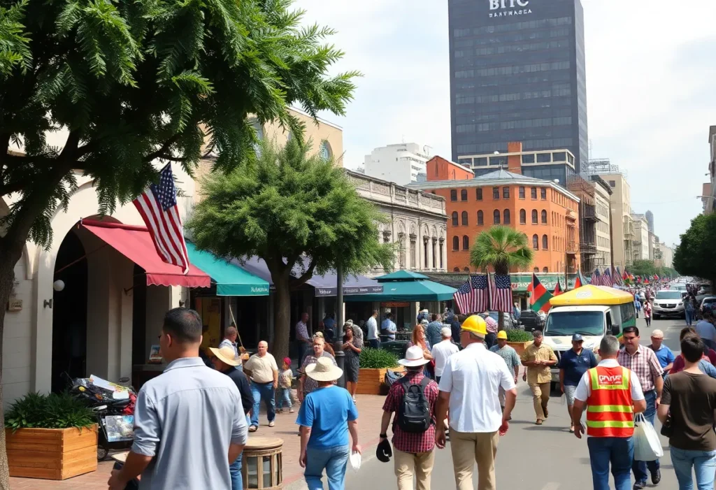 A vibrant street in Savannah, Georgia, depicting local economic activity