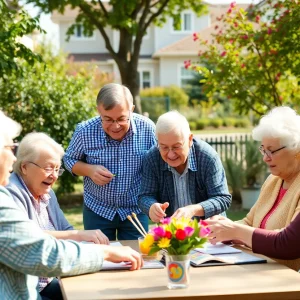 Seniors participating in activities with volunteers in a community setting