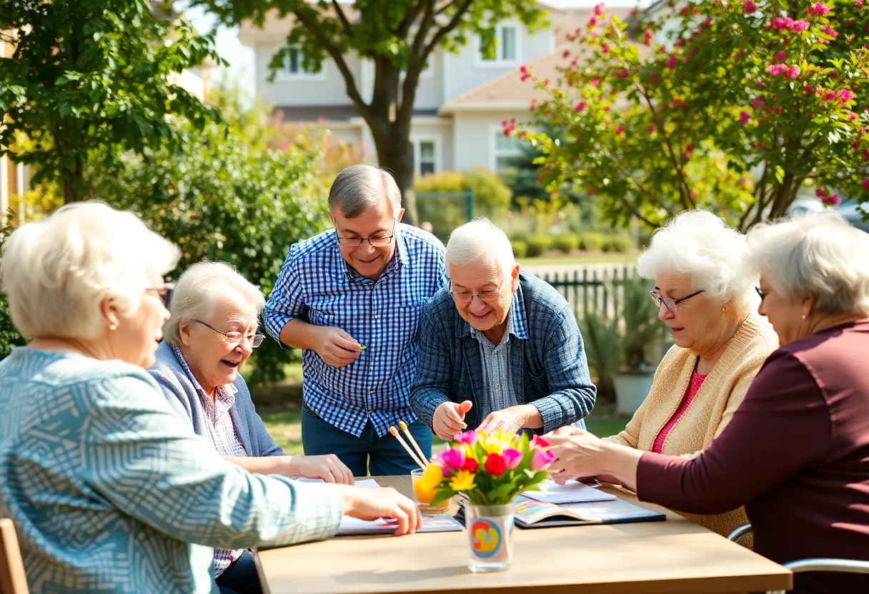 Seniors participating in activities with volunteers in a community setting