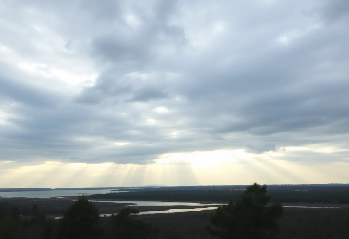 A view of Southeast Georgia during cooler weather with cloudy skies.