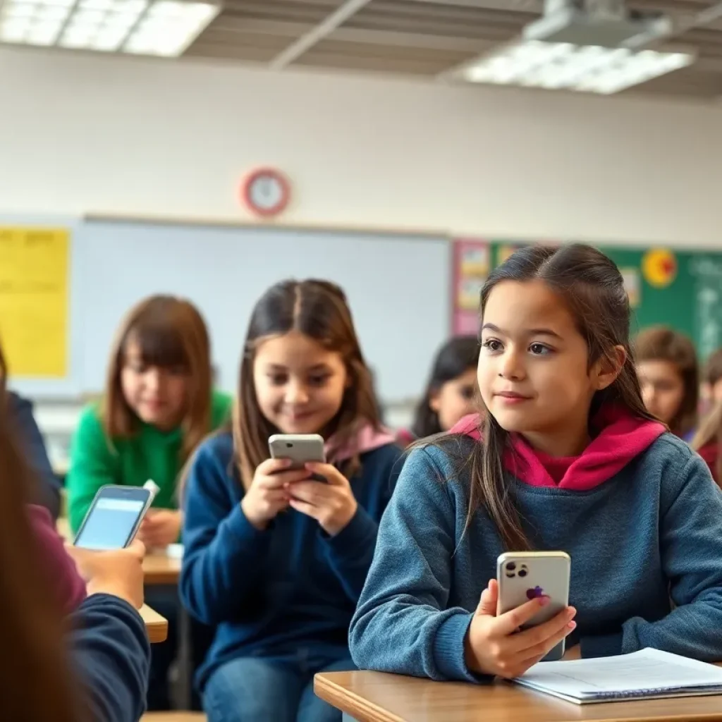 Students focusing in a classroom with minimal cell phone usage