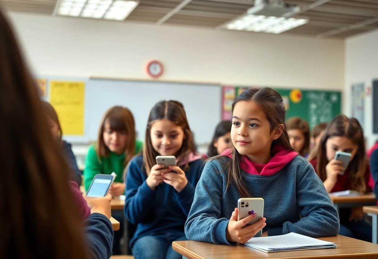 Students focusing in a classroom with minimal cell phone usage