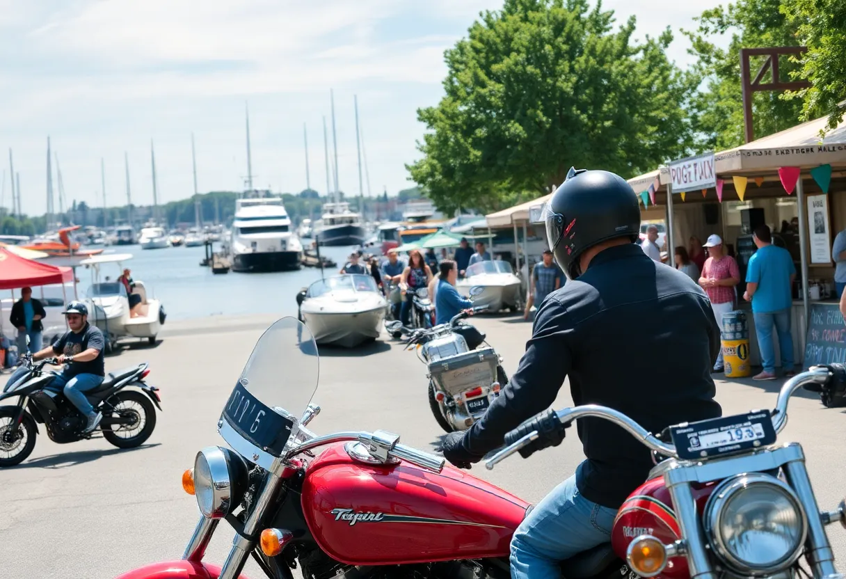 Participants in the Surf and Turf Poker Run gathering at Savannah Harbor