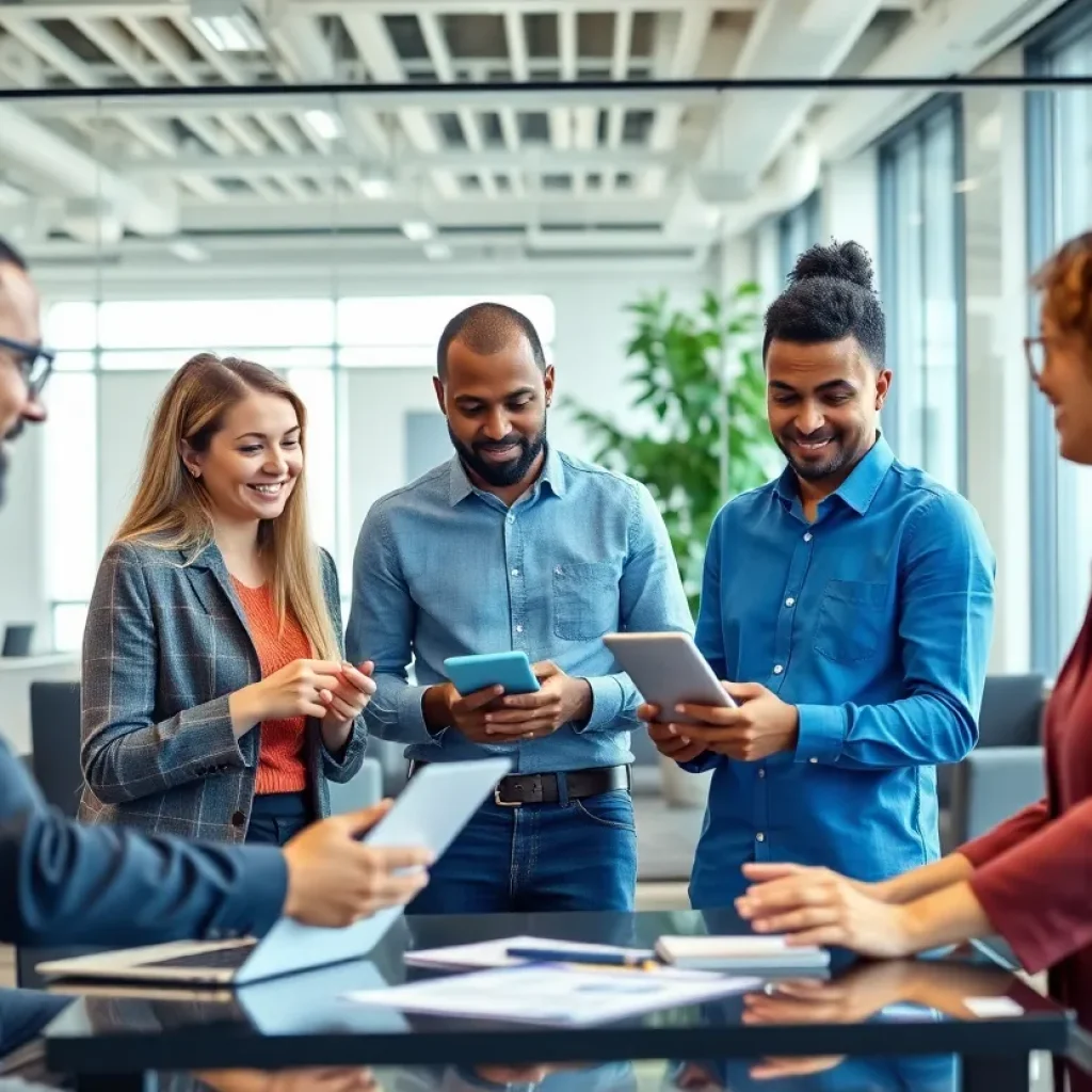 Team collaborating in a modern office