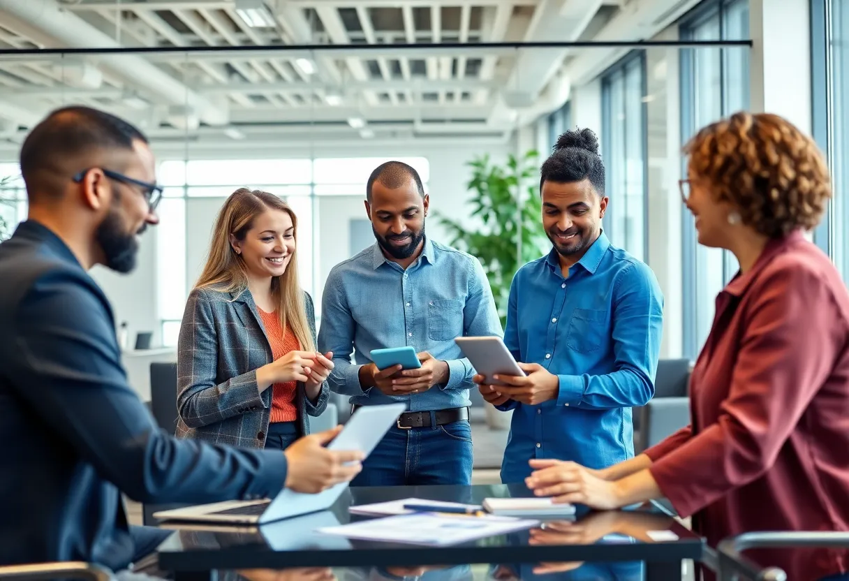 Team collaborating in a modern office