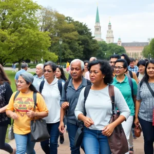 Residents participating in a community walk in Thunderbolt to discuss walkability