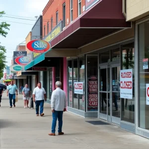 Storefronts in West Georgia with closed signs indicating business closures