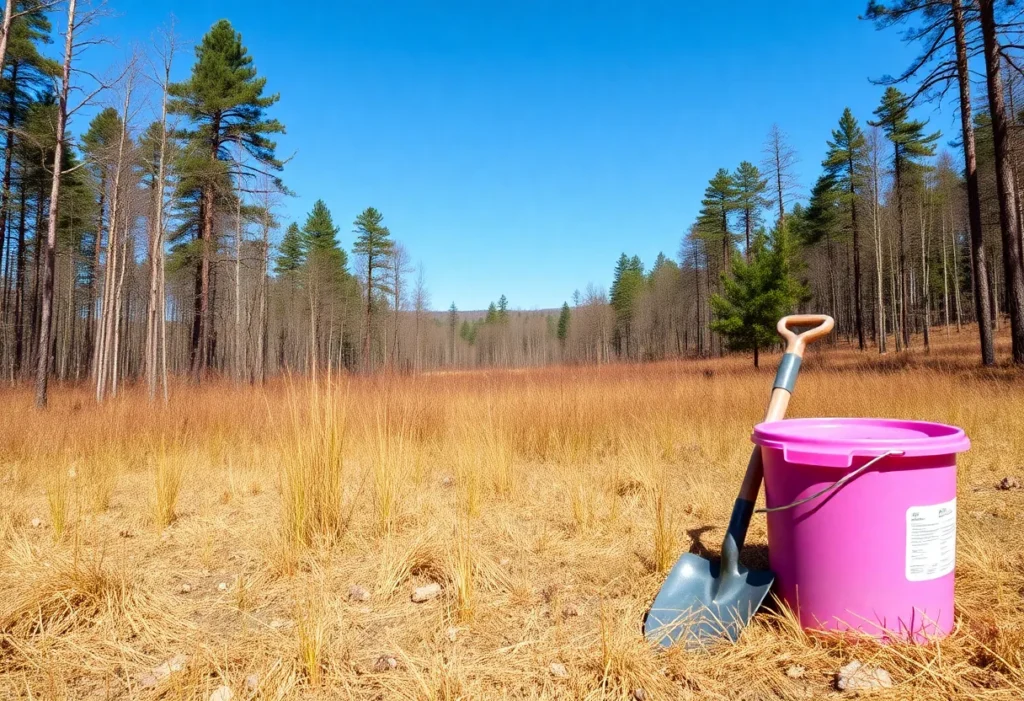 Events/What's Happening A depiction of wildfire safety tools in a forest setting