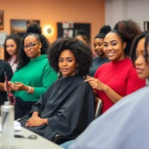 Female students engaged in barbering class at South Georgia Technical College
