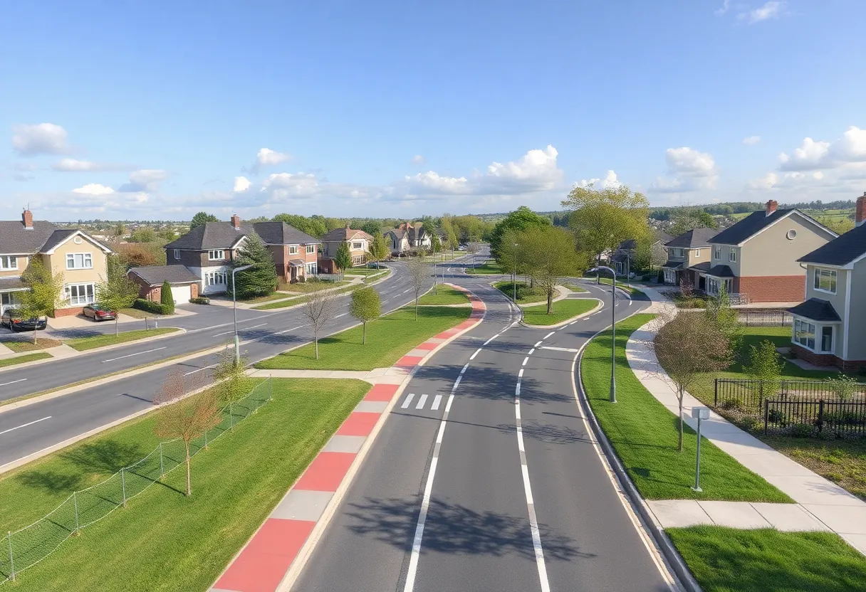Infrastructure improvements in Chatham County featuring widened roads and pedestrian paths.