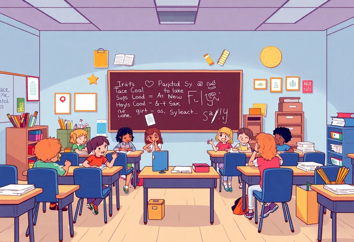 A classroom filled with educational supplies