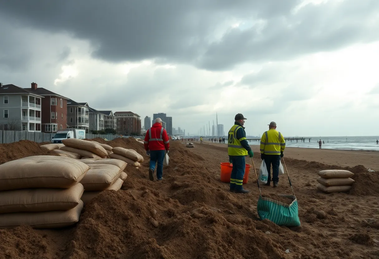 Emergency preparations in a coastal city for Tropical Storm Imelda