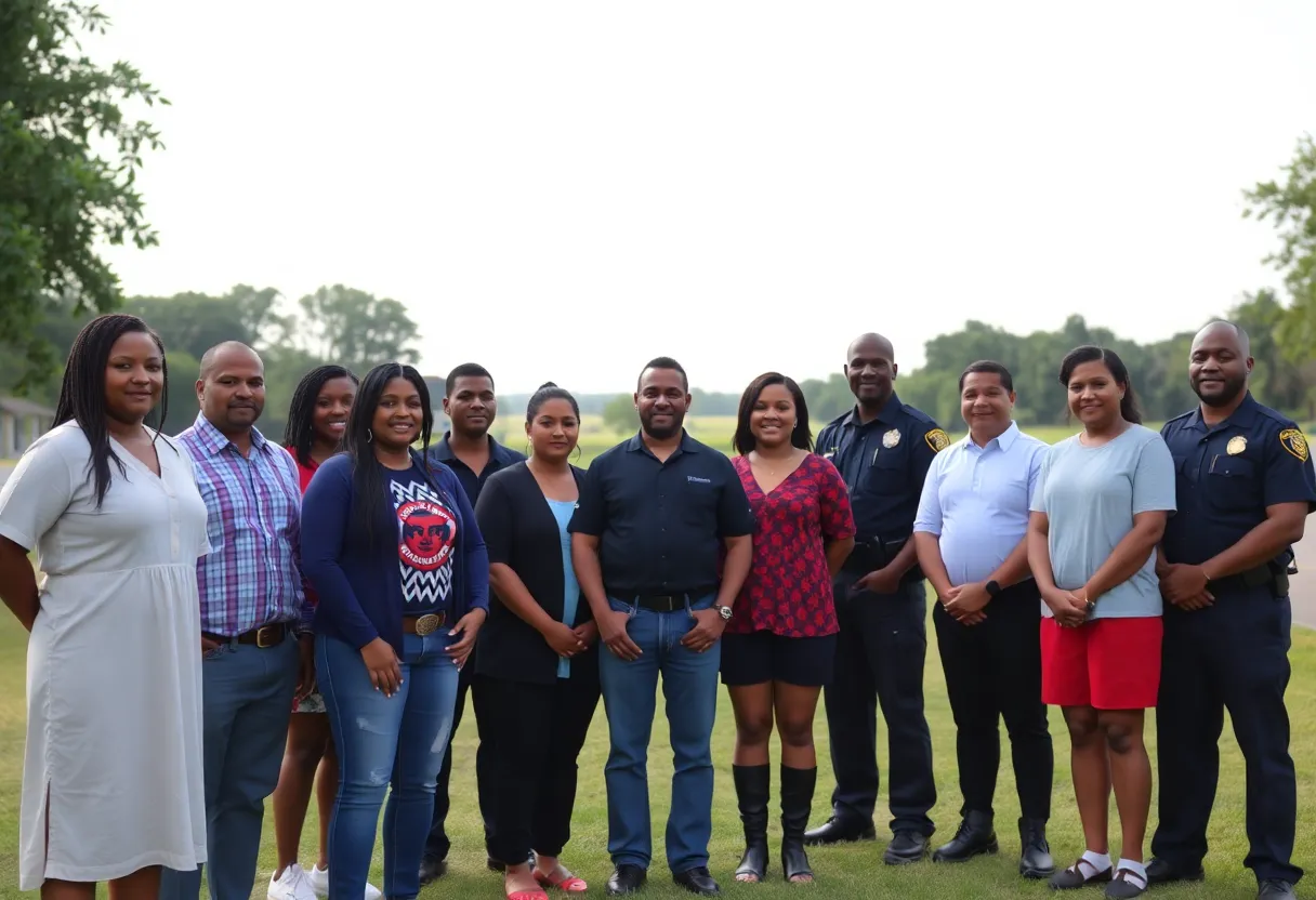 Diverse community members standing together in Savannah to combat gang violence.