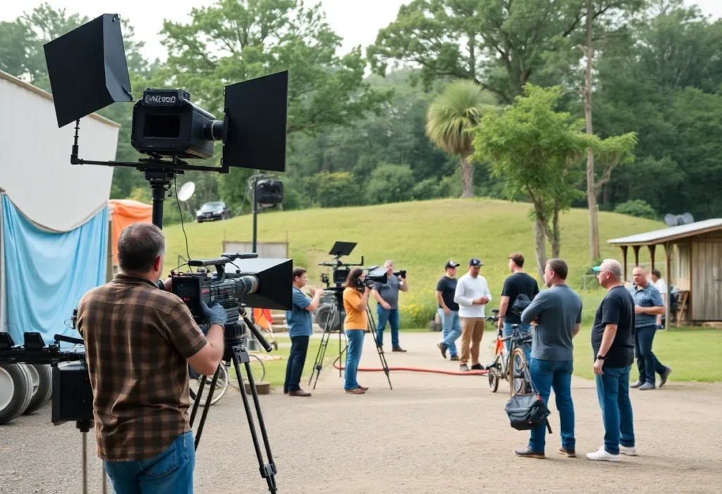 Film crew working on location in Georgia