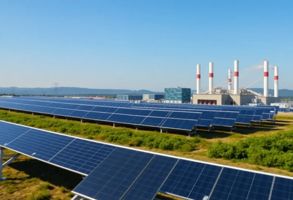 Image of Georgia Power's energy facility with solar panels and gas plants.