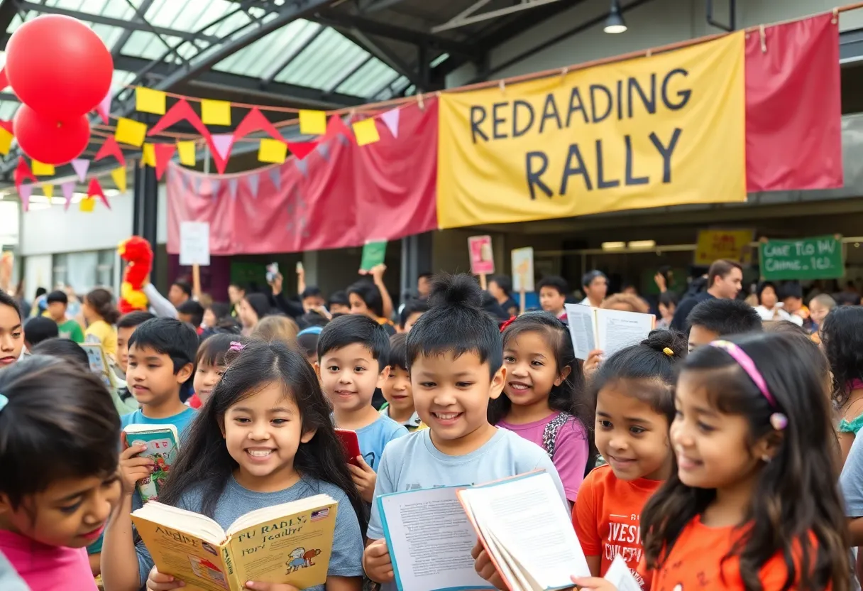 Students participating in the Georgia Reads Day reading rally
