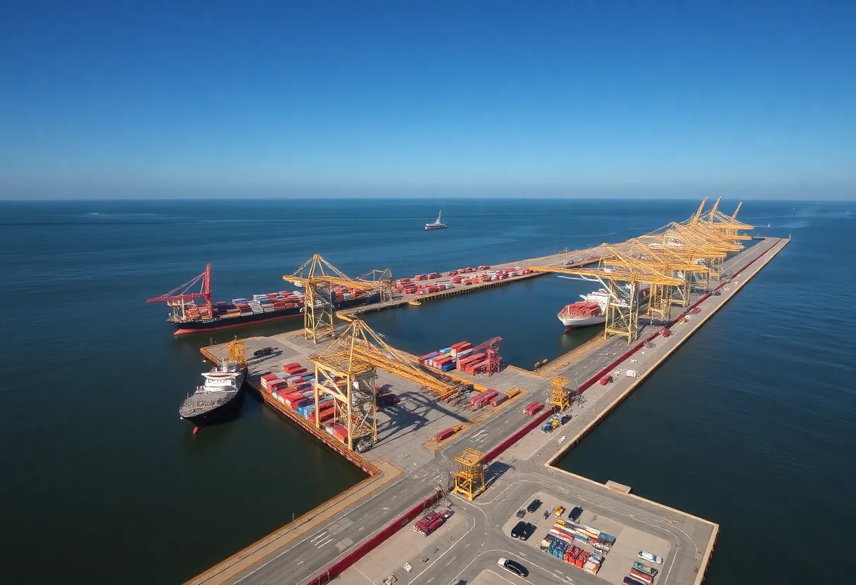 Aerial view of the Port of Savannah during expansion.