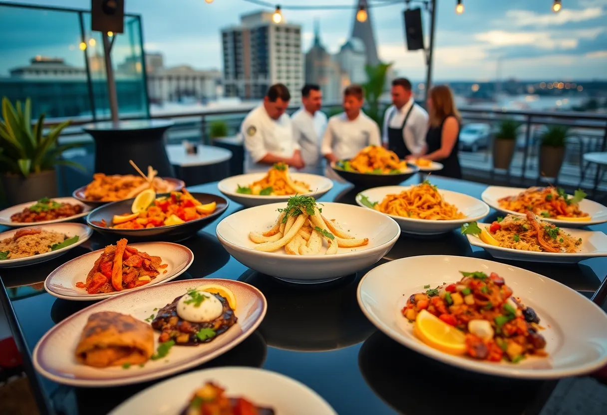 Colorful dishes showcased at Savannah Restaurant Week with chefs and attendees enjoying the event.