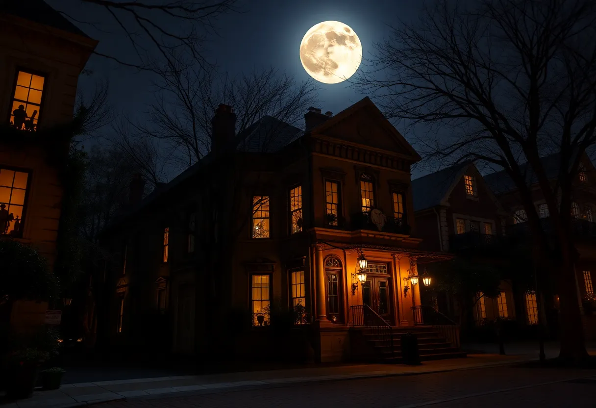 Historic Savannah during Halloween with spooky decorations