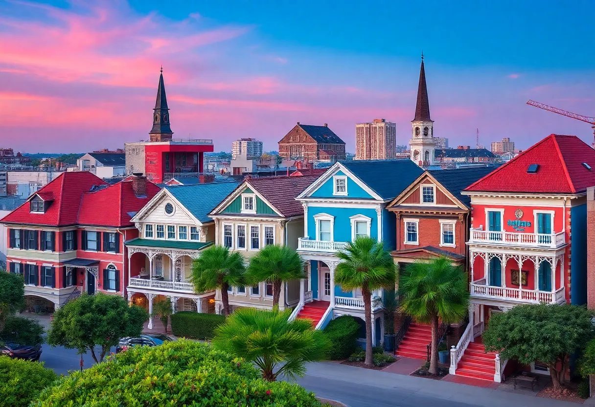 Aerial view of Savannah's diverse real estate, blending historic and modern architecture.