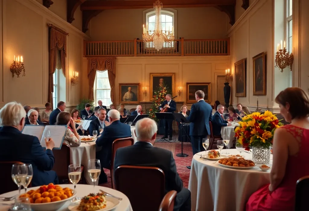 Events/What's Happening Guests enjoying the VOICE Salon Series concert with food and music in a historic setting