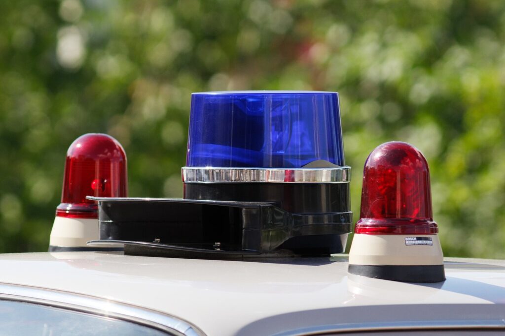 Red and blue police emergency lights